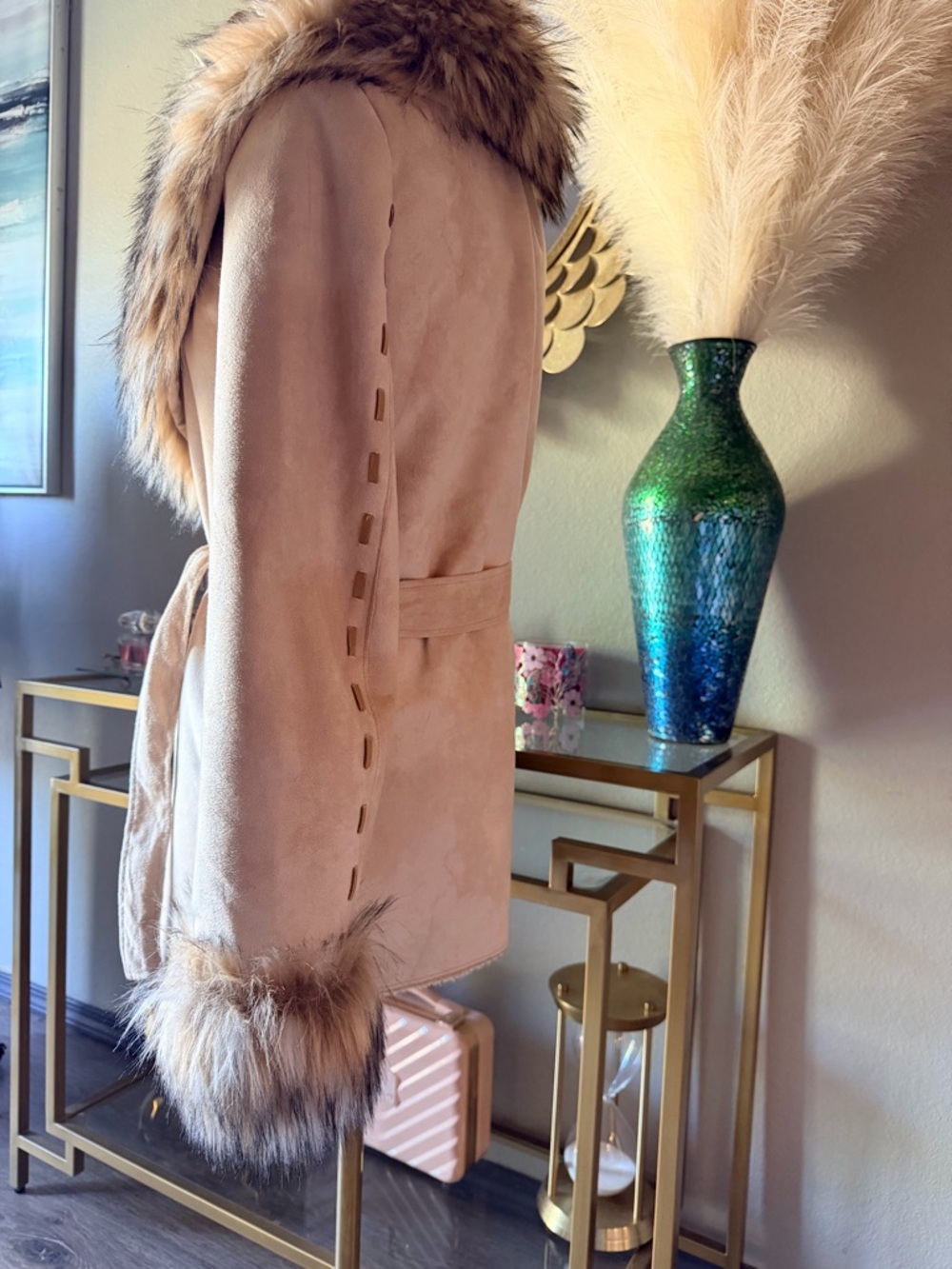 Tasha Polizzi Cream Coat with Faux Fur Trim - Picture 6 of 13
